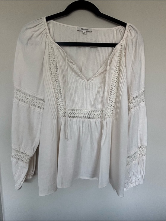 Madewell Tops - Madewell Ivory Linen Crochet-Trim Peasant Tunic